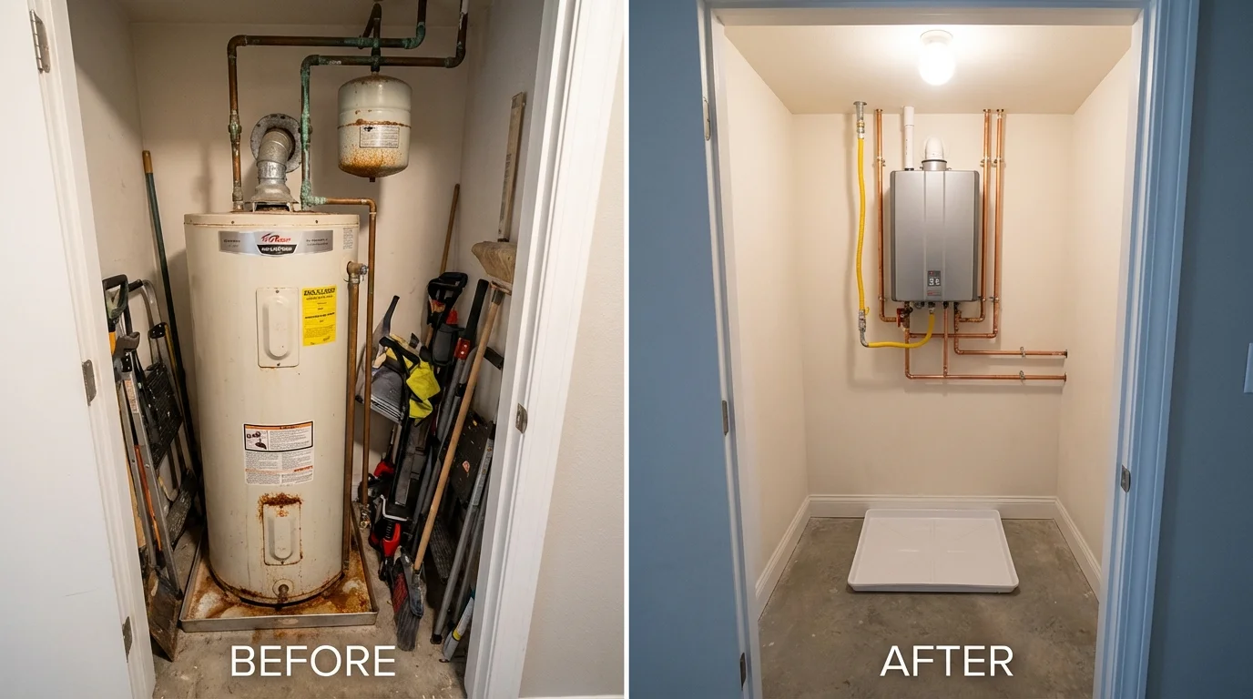 Tank water heater versus wall-mounted tankless unit comparison for Mocksville, NC homeowners
