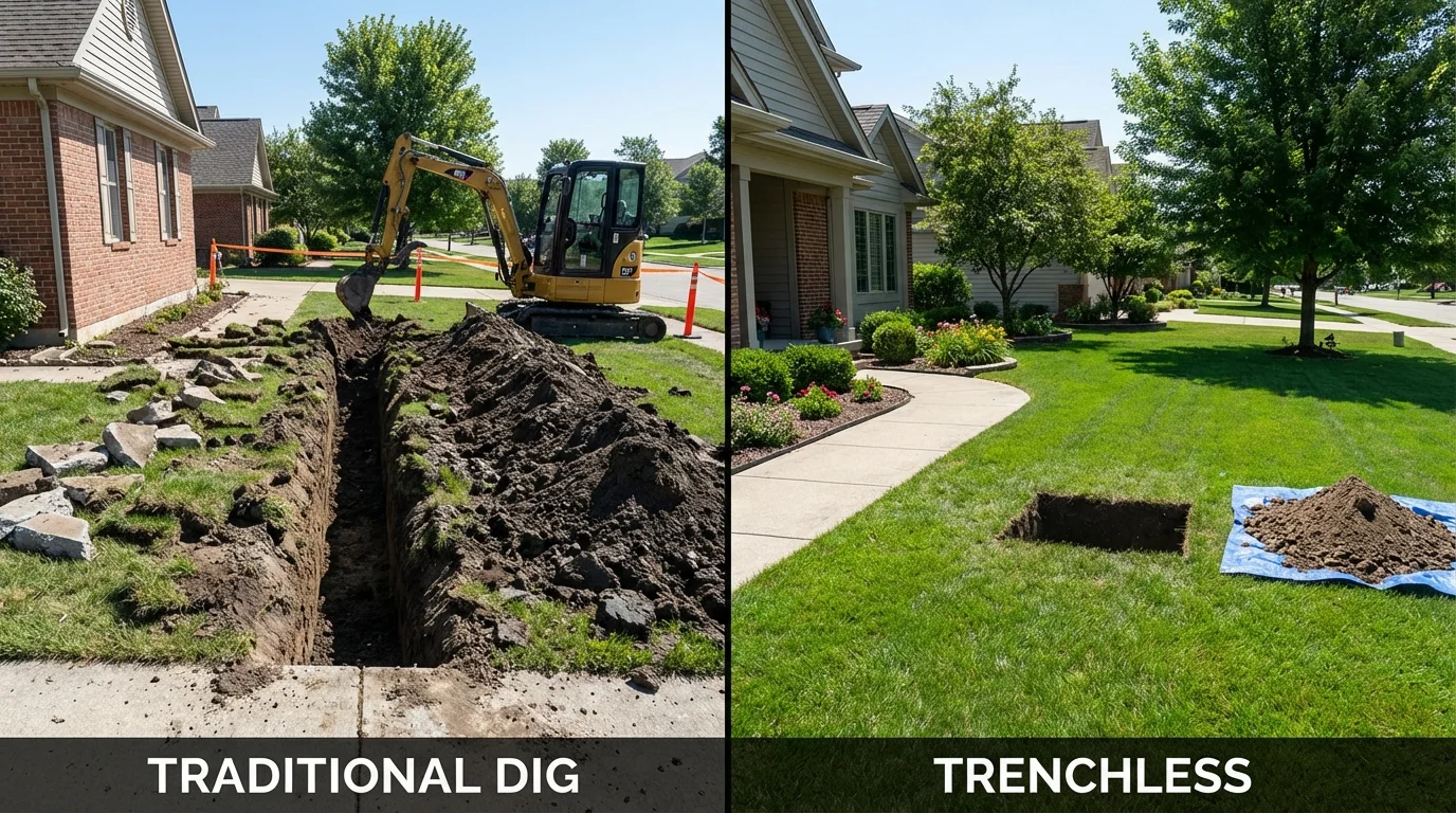 Trenchless sewer repair with minimal yard damage versus traditional excavation in Mocksville, NC